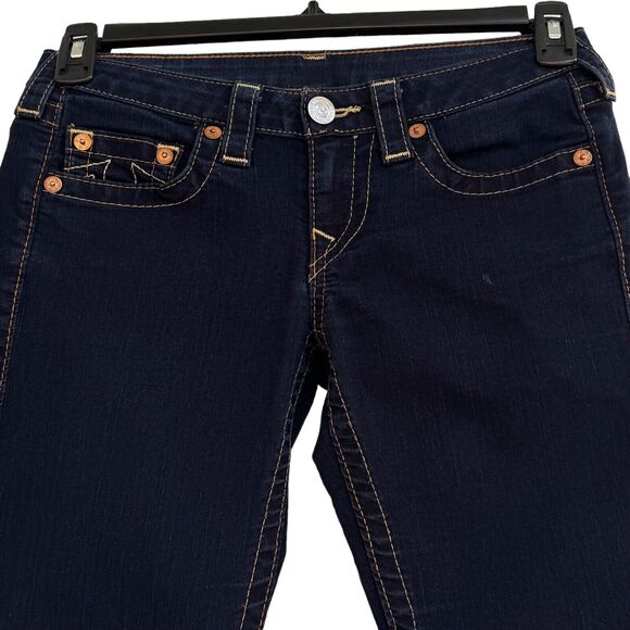 True Religion SZ 27 Skinny Jeans Low-Rise Embroidered Pockets Zip-Fly Dark Wash - Picture 3 of 13
